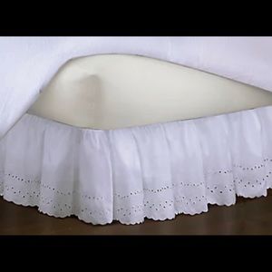 Twin size white eyelet bedskirt. White.